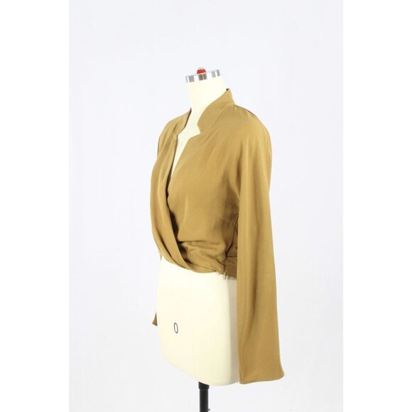Aritzia BABATON Sheldon Tamarind Gold Crepe Draped Wrap Surplice Blouse, Size S - Picture 4 of 11